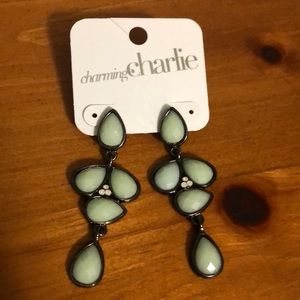 Charming Charley Mint and gunmetal drop chandelier earrings